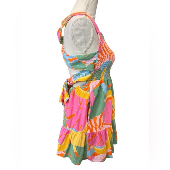 Show Me Your Mumu Tropical Smocked Criss Cross Back Mini Dress M - Picture 5 of 8